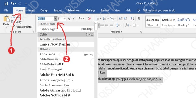 Mengubah Font Ms Word