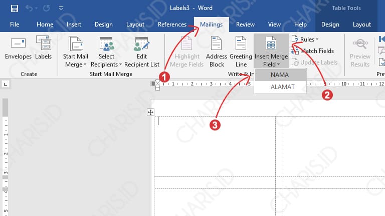 cara membuat label undangan di excel