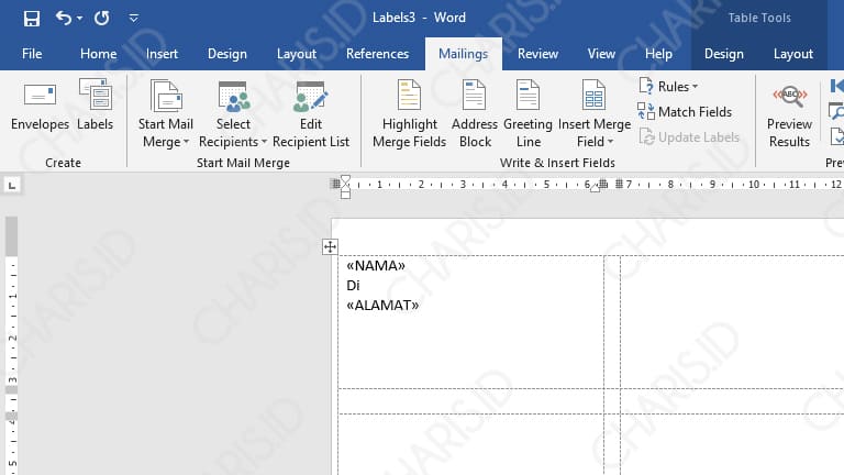 cara membuat label undangan di word 2013