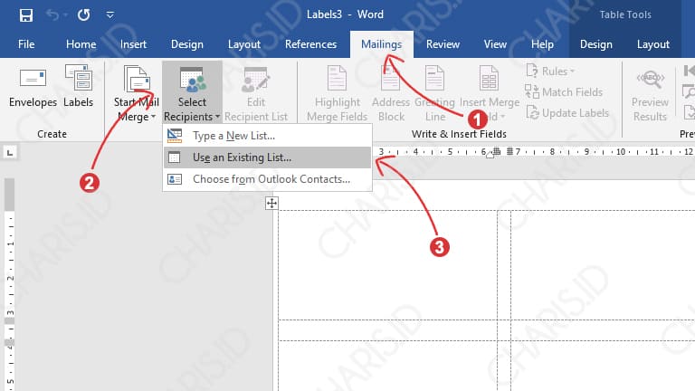 cara membuat label undangan di word