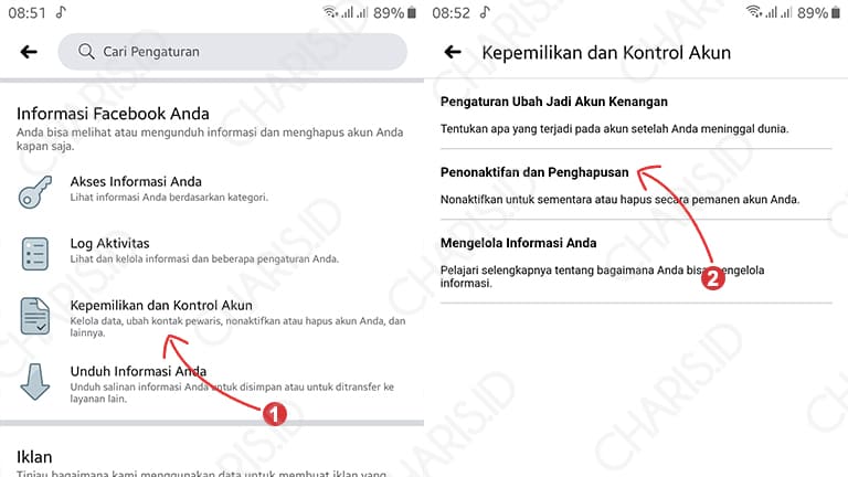 cara menghapus akun facebook di android