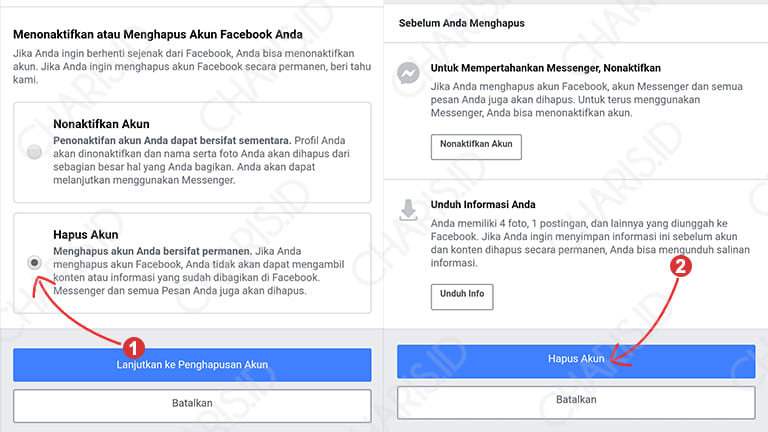 cara menghapus akun facebook permanen di android