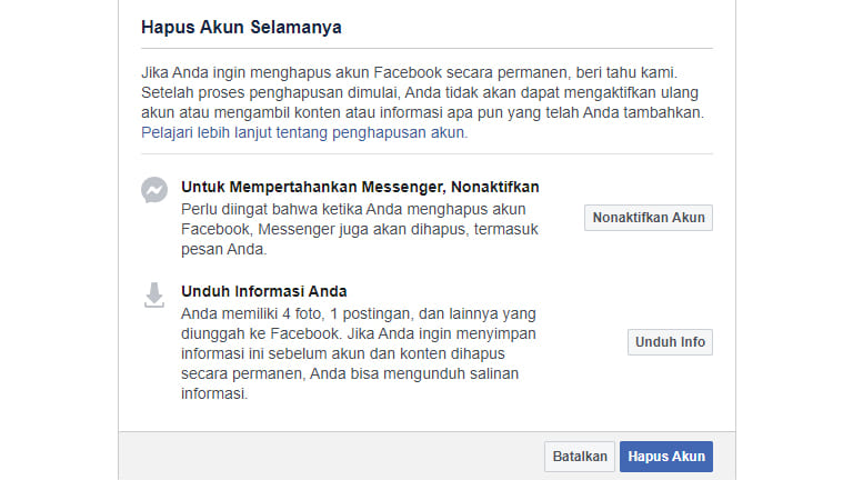 cara menghapus akun facebook permanen