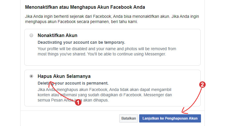 cara menghapus facebook permanen