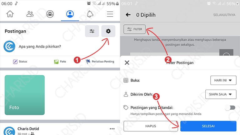 cara menghapus semua status facebook di android