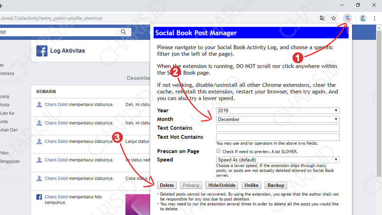 cara menghapus semua status facebook di pc