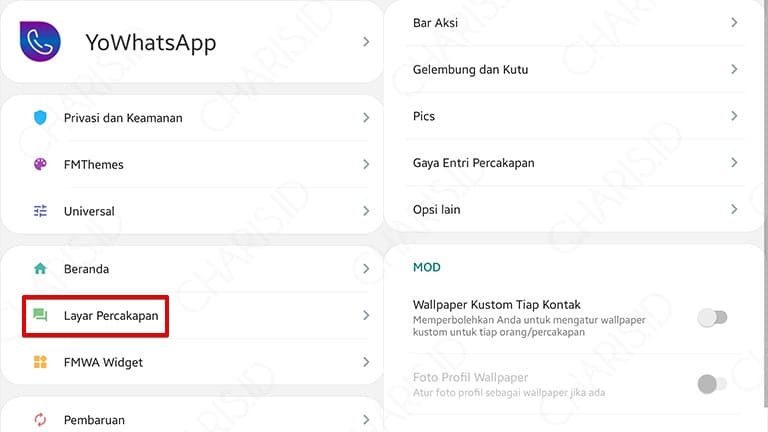 pengaturan chat whatsapp mod