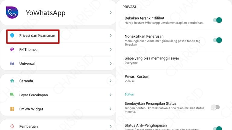 pengaturan privasi whatsapp mod