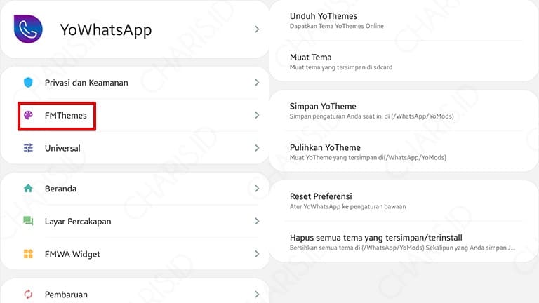 pengaturan tema whatsapp mod