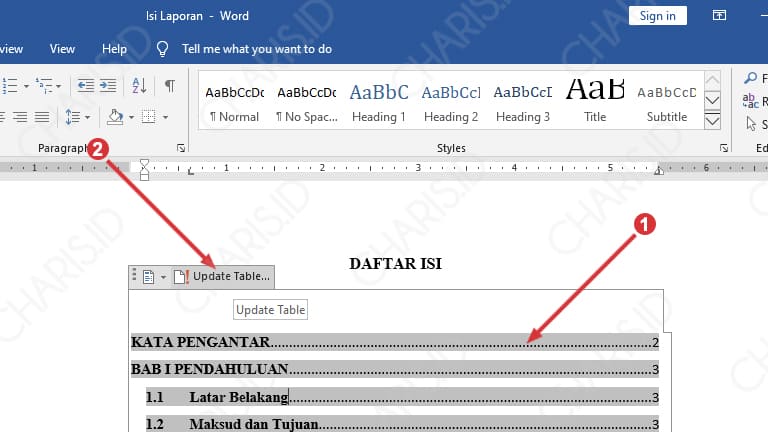 cara membuat daftar isi microsoft word