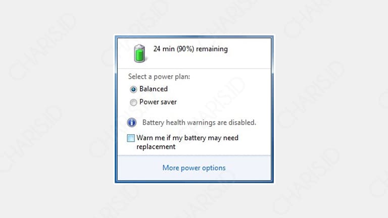 tanda silang pada baterai windows 7