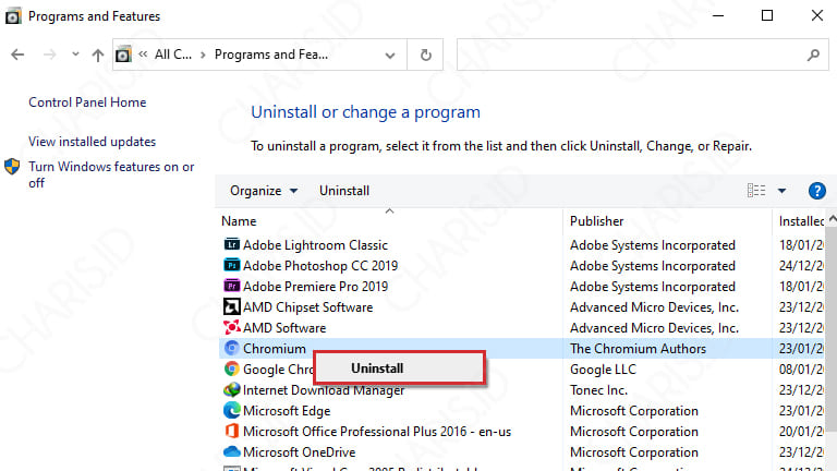 cara menghapus chromium di windows 10