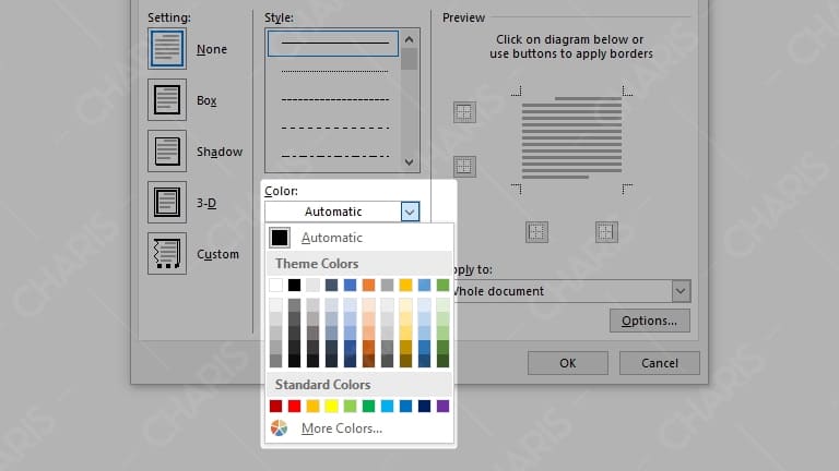 cara mengubah warna bingkai word