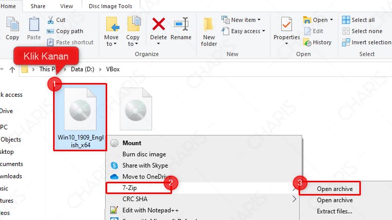 cara membuka file iso dengan 7zip