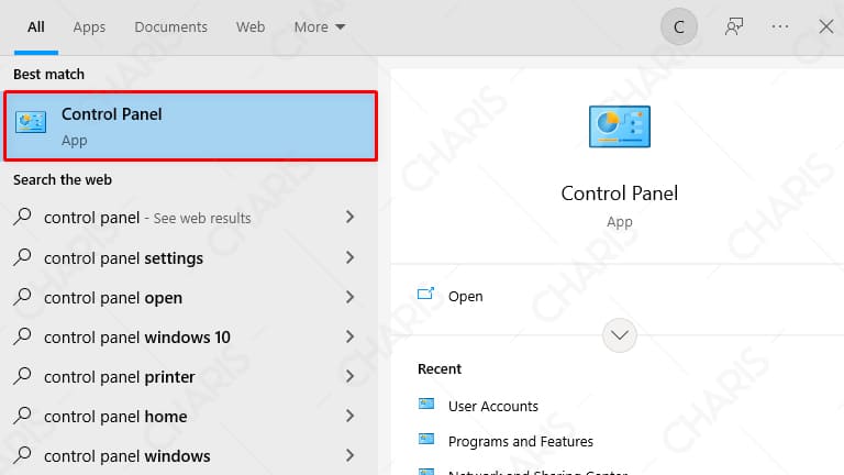 buka control panel