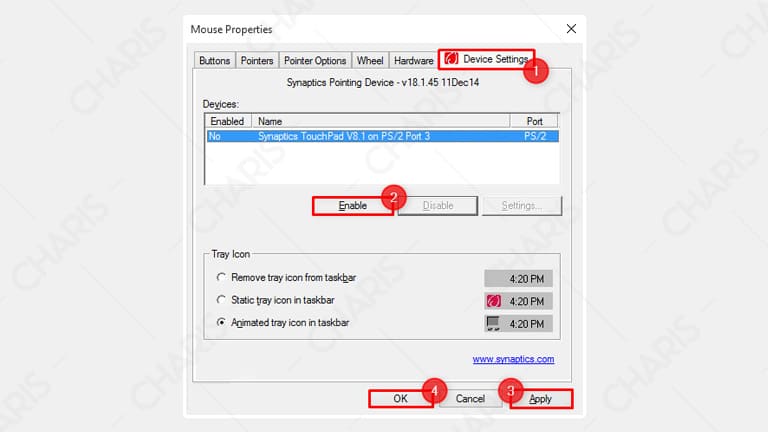 klik enable devices settings