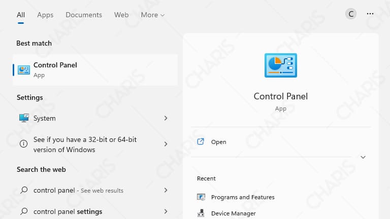 buka control panel