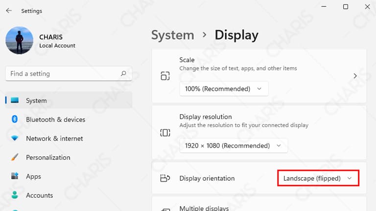 ubah display orientation untuk mengembalikan layar laptop